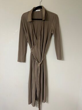 Mango Pleated Wrap-Style Dress - Beige